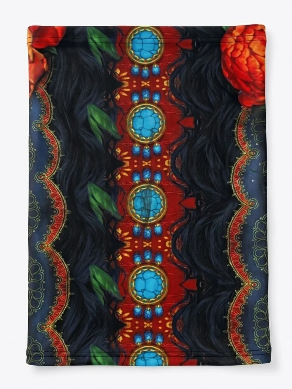 Day of the Dead Floral Neck Gaiter Face Mask - Red & Blue